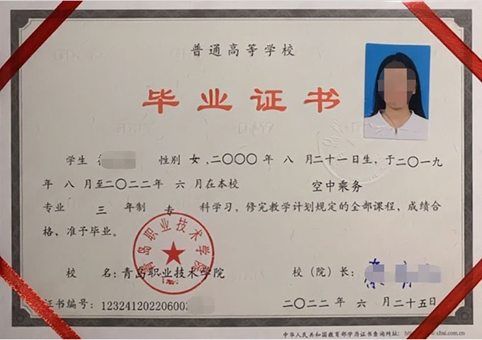 岳塘青岛职业技术学院毕业证样本图片
